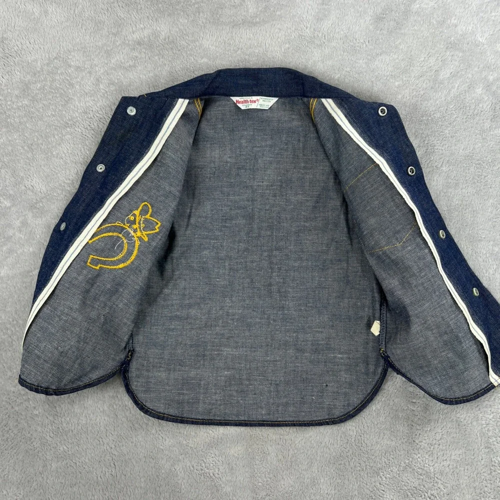 Vintage Health-Tex Selvedge Denim Jacket 4T Blue Kids Western Snap Front Shirt